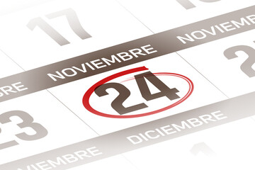 24 de Noviembre ilustracion del dia calendario Espanol