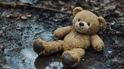 Lost Teddy Bear in the Mud