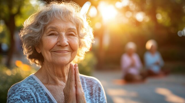 Seniors Enjoying Relaxing Yoga Session in Courtyard