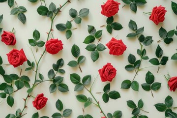 Natural fresh red roses flowers pattern wallpaper. top view, Red rose flower wall background. MZ