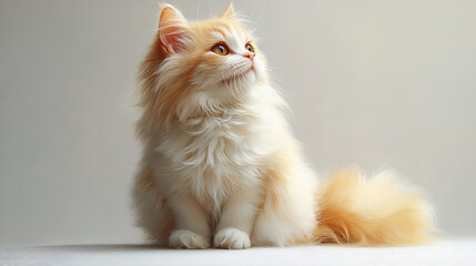 Fototapeta premium cream colored Persian cat sitting gracefully, showcasing its fluffy fur and bright eyes