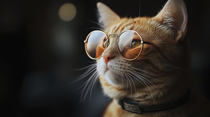 Naklejka premium Dapper orange tabby cat wearing stylish aviator sunglasses, looking cool