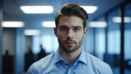 Obraz premium office man in shirt in front of camera