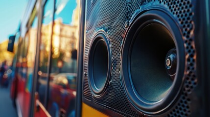 Close-up of bus speakers.