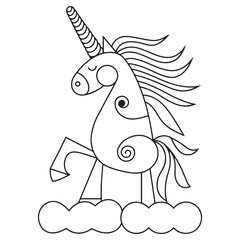 Cute cartoon pegasus. Pony princess. Unicorn. Black and white vector illustration for coloring book