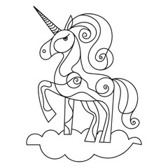 Cute cartoon pegasus. Pony princess. Unicorn. Black and white vector illustration for coloring book