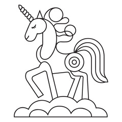 Cute cartoon pegasus. Pony princess. Unicorn. Black and white vector illustration for coloring book