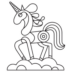 Cute cartoon pegasus. Pony princess. Unicorn. Black and white vector illustration for coloring book