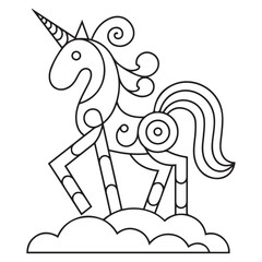Cute cartoon pegasus. Pony princess. Unicorn. Black and white vector illustration for coloring book