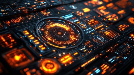 Obraz premium Futuristic control panel with glowing interfaces.