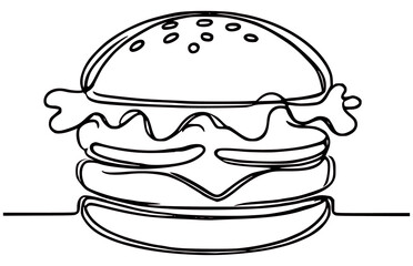 one line drawing hamburger food snack vector illustration template design