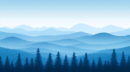 Naklejka premium Serene Blue Mountain Landscape with Evergreen Forest