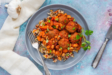 Harissa, meatball and bean stew