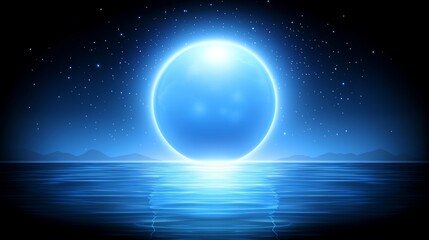 Fototapeta premium Serene Night Full Blue Moon Over Calm Ocean