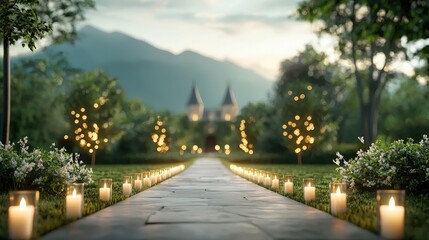 Obraz premium Romantic Garden Pathway with Candlelight Ambiance
