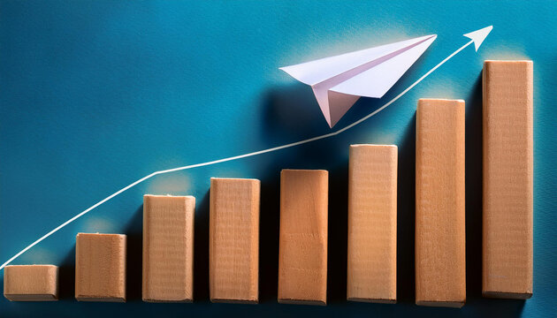 paper airplane ascending along a graph of rising profits symbolizing financial growth - Powered by Adobe
