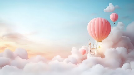Obraz premium Dreamy Hot Air Balloons Over Fantasy Castle