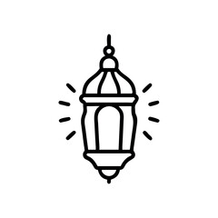 Elegant Black Line Art of Hanging Islamic Lanterns. Traditional vintage arab lanterns. Isolated line icon, logo, Vector illustrations for muslim holiday Ramadan Kareeem.