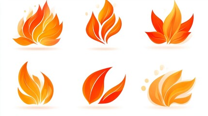 Six Abstract Flame Leaf Designs Vector Icons
