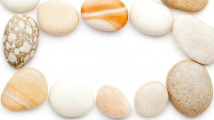 Fototapeta premium Smooth Stones Frame White Background Design Element