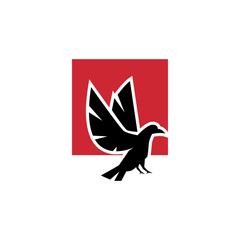 black pigeon logo with red square in simple and modern style