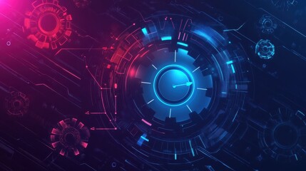 Obraz premium Stylized cloud computing icon with gears and arrows surrounding it, symbolizing innovative and efficient solutions for modern business and technology industries.