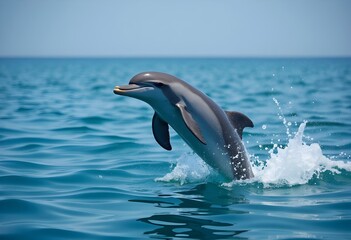 dolphin jumping and playing in the water, breathtaking moment 
