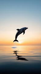 Fototapeta premium Dolphin Jumping Over Tranquil Ocean at Sunset