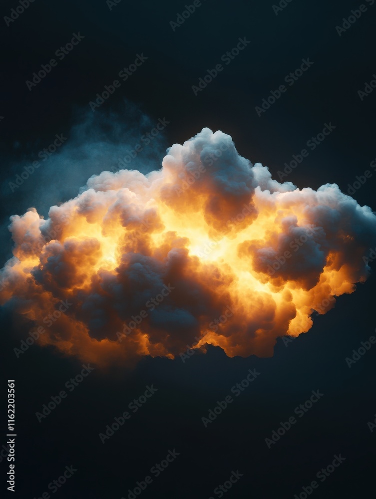 Poster glowing cloud interface on dark background. cloud computing and tech concept. 3d rendering.