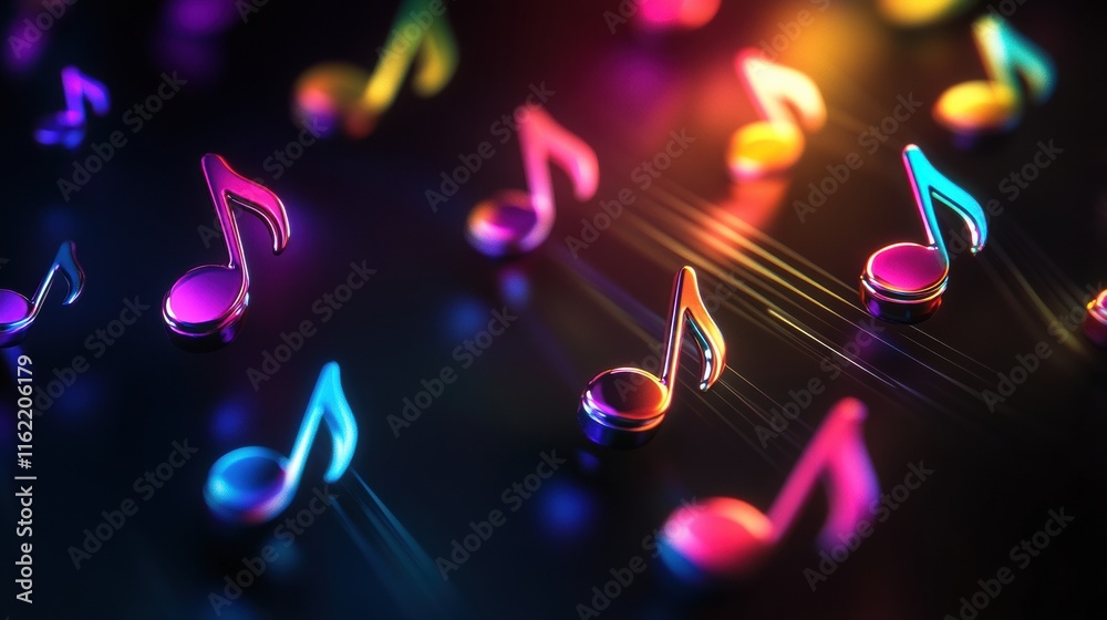 Leinwandbilder colorful 3d music notes glowing on a dark background creating a vibrant atmosphere. generative ai