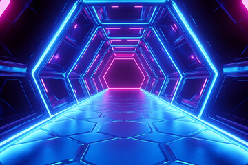 Fototapeta premium Abstract futuristic background with hexagons and blue neon lights