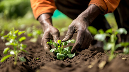 Fototapeta premium Agricultural sustainability practices rural farmlands photo series natural soil environment close-up view climate resilience concepts