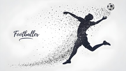 Naklejka premium silhouette of a football player from particles and white background 