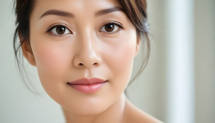Naklejka premium a close up portrait of a woman's glowing face