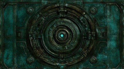 Obraz premium Steampunk Sci-Fi Panel Glowing Central Mechanism