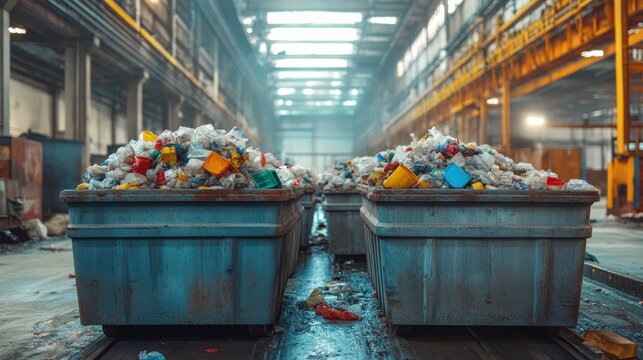 Large Metal Containers Filled with Waste in Factory Setting
