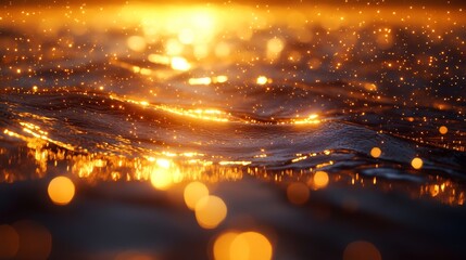 Naklejka premium Gentle Water Ripples with Glowing Golden Bokeh Light on a Luxurious Backdrop for Banners, Flyers, and Promotions