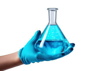 a hand holding a test tube filled with blue liquid 