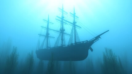 Fototapeta premium Sunken Treasure Ship A Deep Sea Mystery