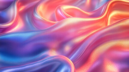 Fototapeta premium Soft Iridescent Fabric with Gentle Waves Reflecting Pastel Hues of Pink, Blue, Purple - Ideal for Fashion, Textile, and Design Projects