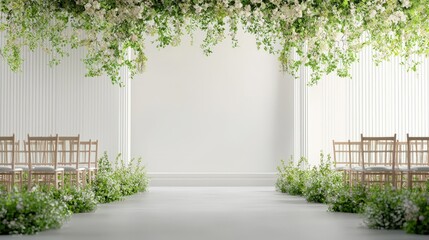Fototapeta premium Elegant Wedding Ceremony Setup with Greenery Decor