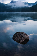 Black lake montenegro, landscape. Durmitor national park, autumn summer, cloudy weather, calm lake,...