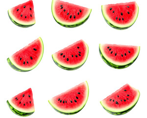 Nine Watermelon Slices Isolated On A White Background, PNG Transparent