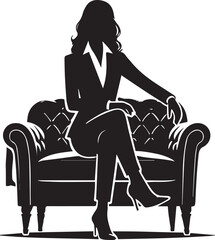 vector silhouette of young boss sitting on sofa