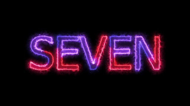 Animation of number 7 with red blue neon colors on the outline and isolated on black background. Number seven
