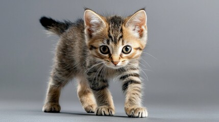 Obraz premium A kitten is walking on a grey surface