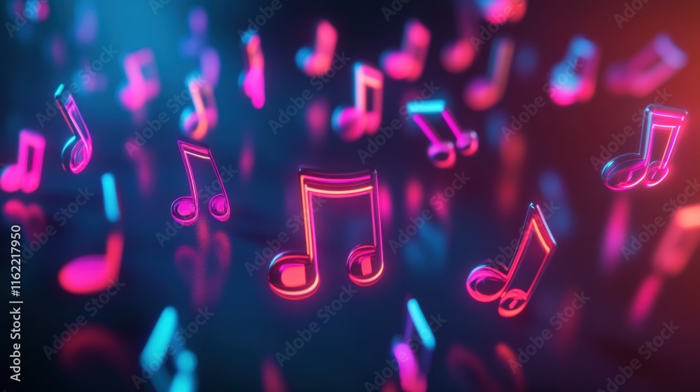 Aufkleber colorful 3d music notes floating against a vibrant dark background enhancing artistic creativity and