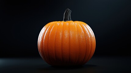 A pumpkin is shown in a black background