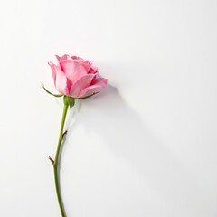 Fototapeta premium A single pink rose against a white background, healthcare, support, flower