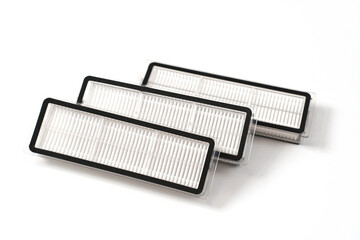 white rectangular HEPA filters with black borders on a white background. Designed to trap fine dust particles, allergens, and pollutants, for maintaining clean indoor air quality. vacuum cleaner parts